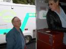 <b>2009 KENTUCKY ARES CONFERENCE.</b> Hardin County EC Shelby Ennis, W8WN, talks to Frank Wright, KA4IGR, of Madisonville about the Hopkins County mobile unit.