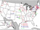 This map shows the locations of the ARRL 500 kHz Experiment's authorized stations.