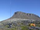 Ken and Cezar set up one of the two multiband vertical wire antennas on Finger Hill Island.