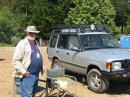 Reed Cotton, N1WC, with his portable communications center at fire base camp at Bonny Doon Airport.