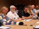 Wyoming Section Manager LeeAnne Allen, WY7DTW; Alaska Section  Manager Jim Larsen, AL7FS; Western Washington Section Manager Jim Pace, K7CEX, East Bay Section Manager Jim Latham, AF6AQ, Tennessee Section Manager Glen Clayton, W4BDB, and San Diego Section Manager Steve Early, AD6VI, listen to one of the Friday presentations. [S. Khrystyne Keane, K1SFA, Photo]