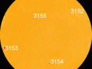 New sunspot AR3153 is crackling with C-class solar flares. Based on the sunspot's size (it's big) stronger flares may be in the offing. [Photo courtesy of NASA SDO/HMI]